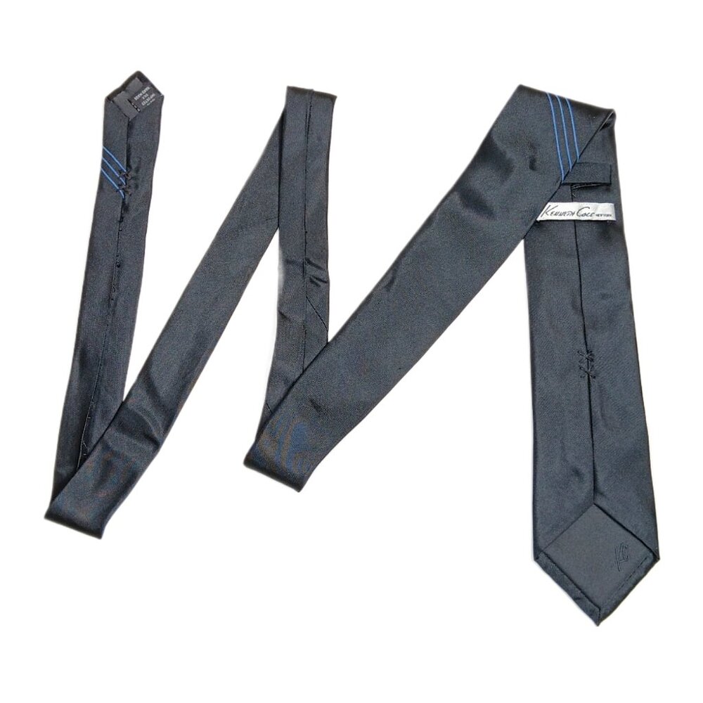 Kenneth Cole Silk Tie Men’s Long 63” Black Blue Stripe Corpcore Designer Skinny - Picture 3 of 4